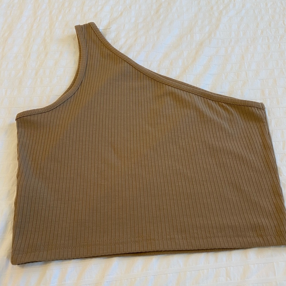 Brown ribbed one shoulder top